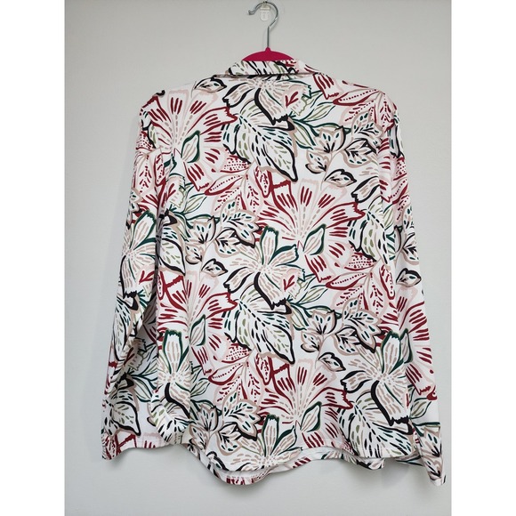 Chicos Size 3 Floral Quarter Zip Pullover Top Womens XL/16 White Red Green Golf - Picture 5 of 8